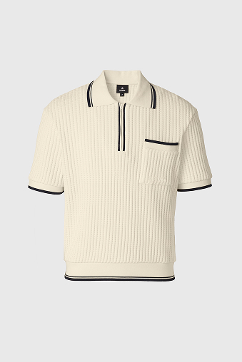 ESTABAN Crochet Knit Quarter-Zip Polo Shirt