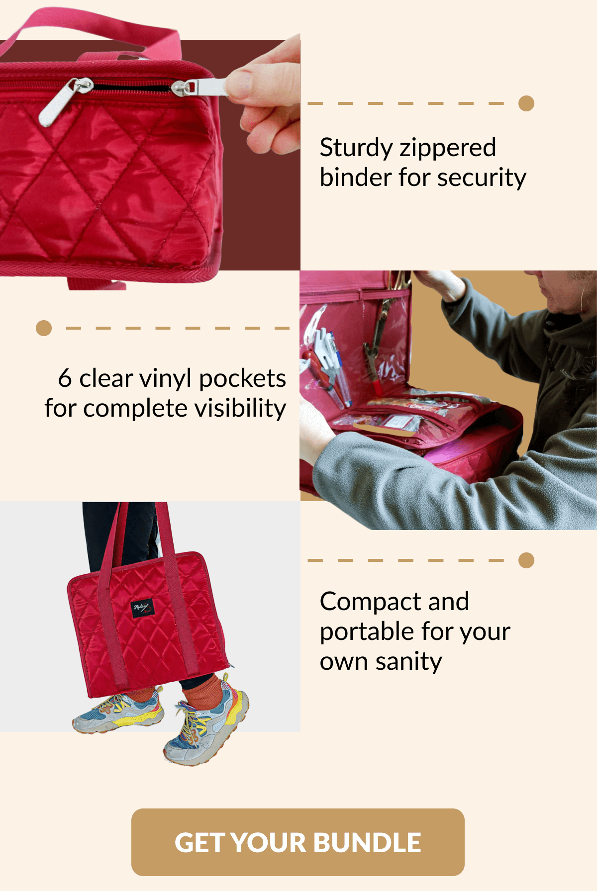 Sturdy zippered binder for security | 6 clear vinyl pockets for complete visibility | Compact and portable for your own sanity [GET YOUR BUNDLE]