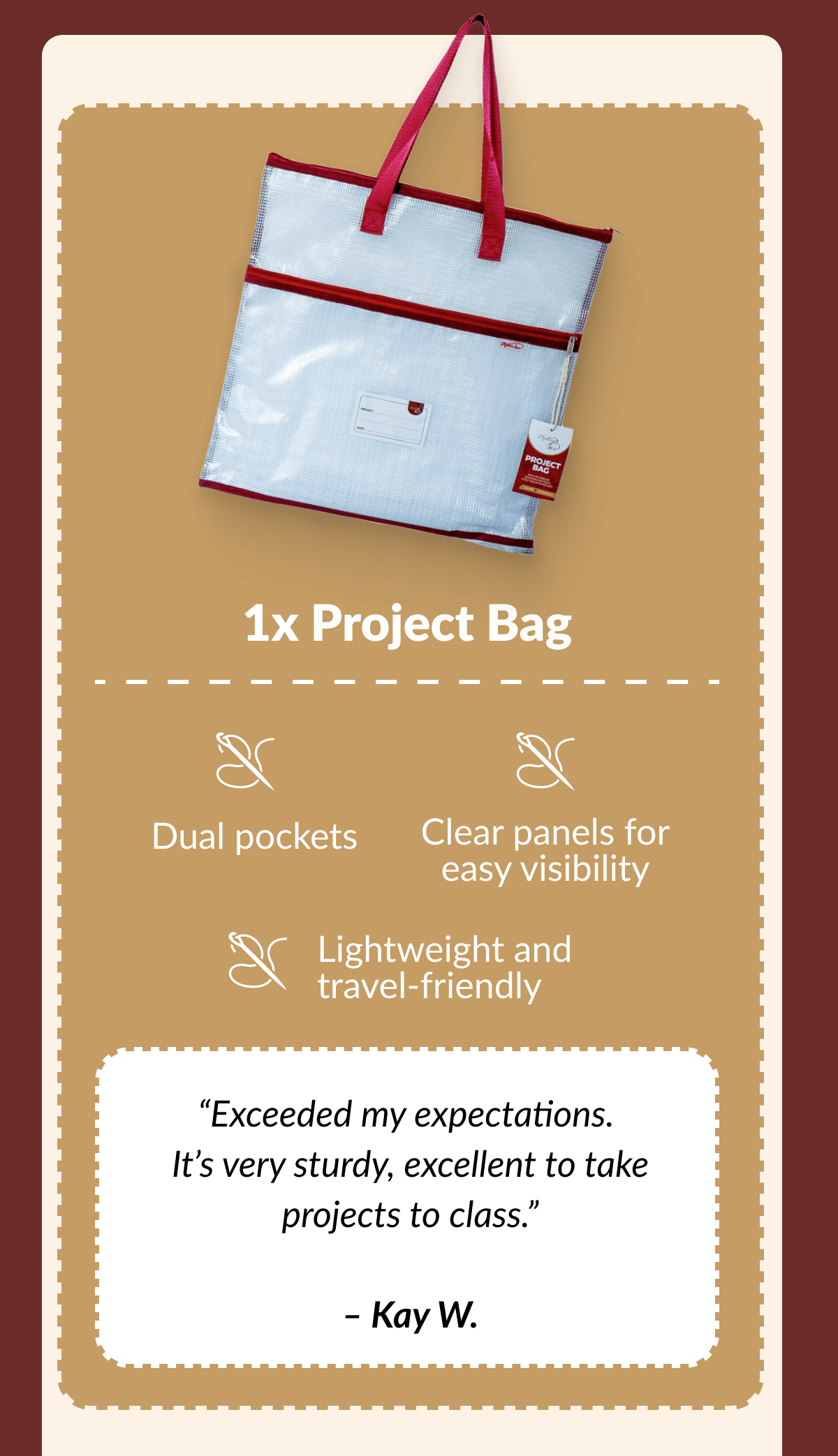 1x Project Bag | Dual pockets | Clear panels for easy visibility | Lightweight and travel-friendly