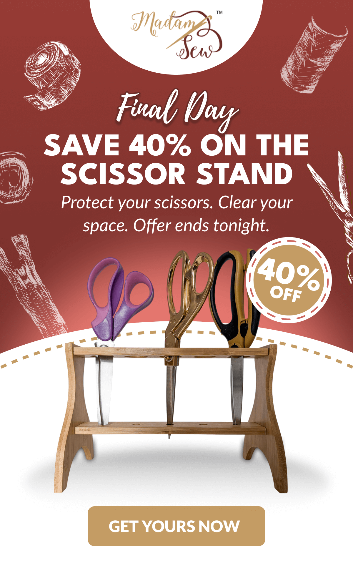 Final Day | SAVE 40% ON THE SCISSOR STAND|  Protect your scissors. | Clear your space. Offer ends tonight. [GET YOURS NOW]