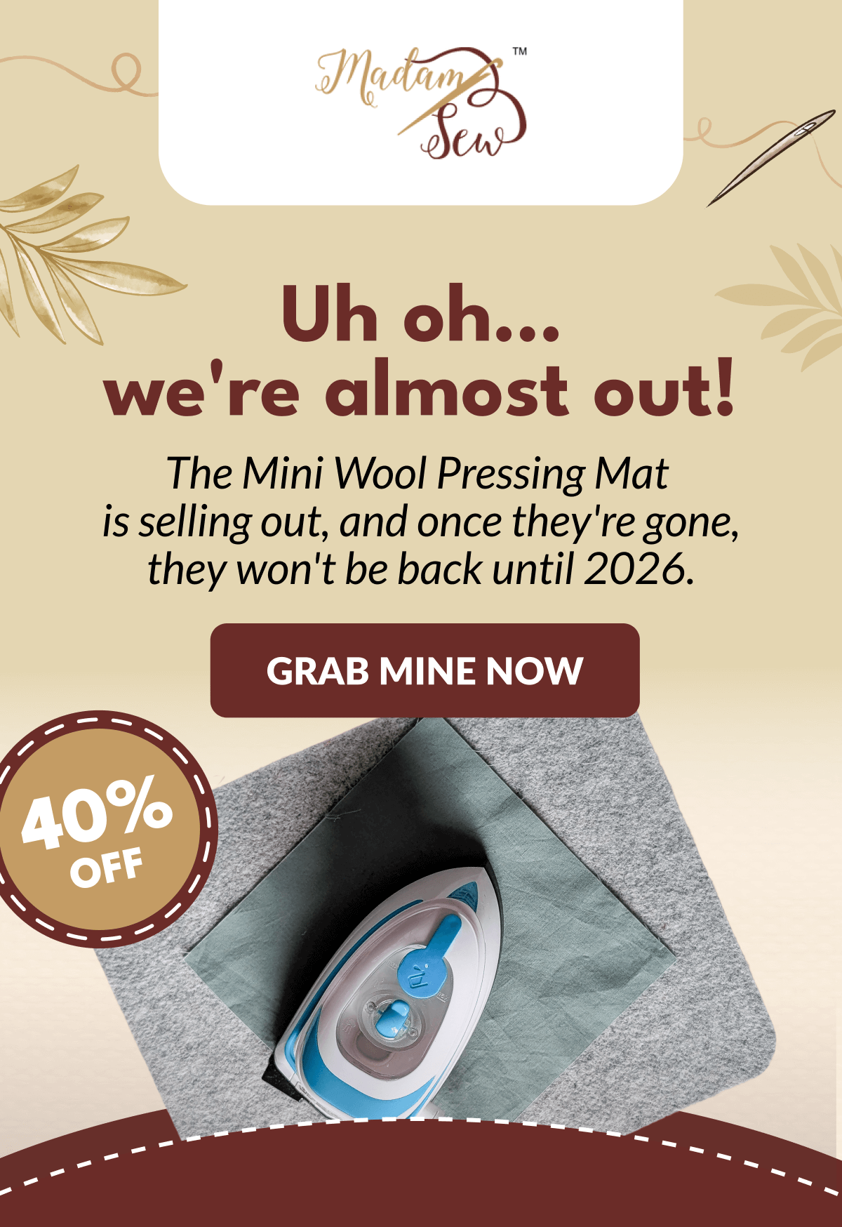Uh oh.. we're almost out! | The Mini Wool Pressing Mat is selling out, and once they're gone, they won't be back until 2026. [GRAB MINE NOW]