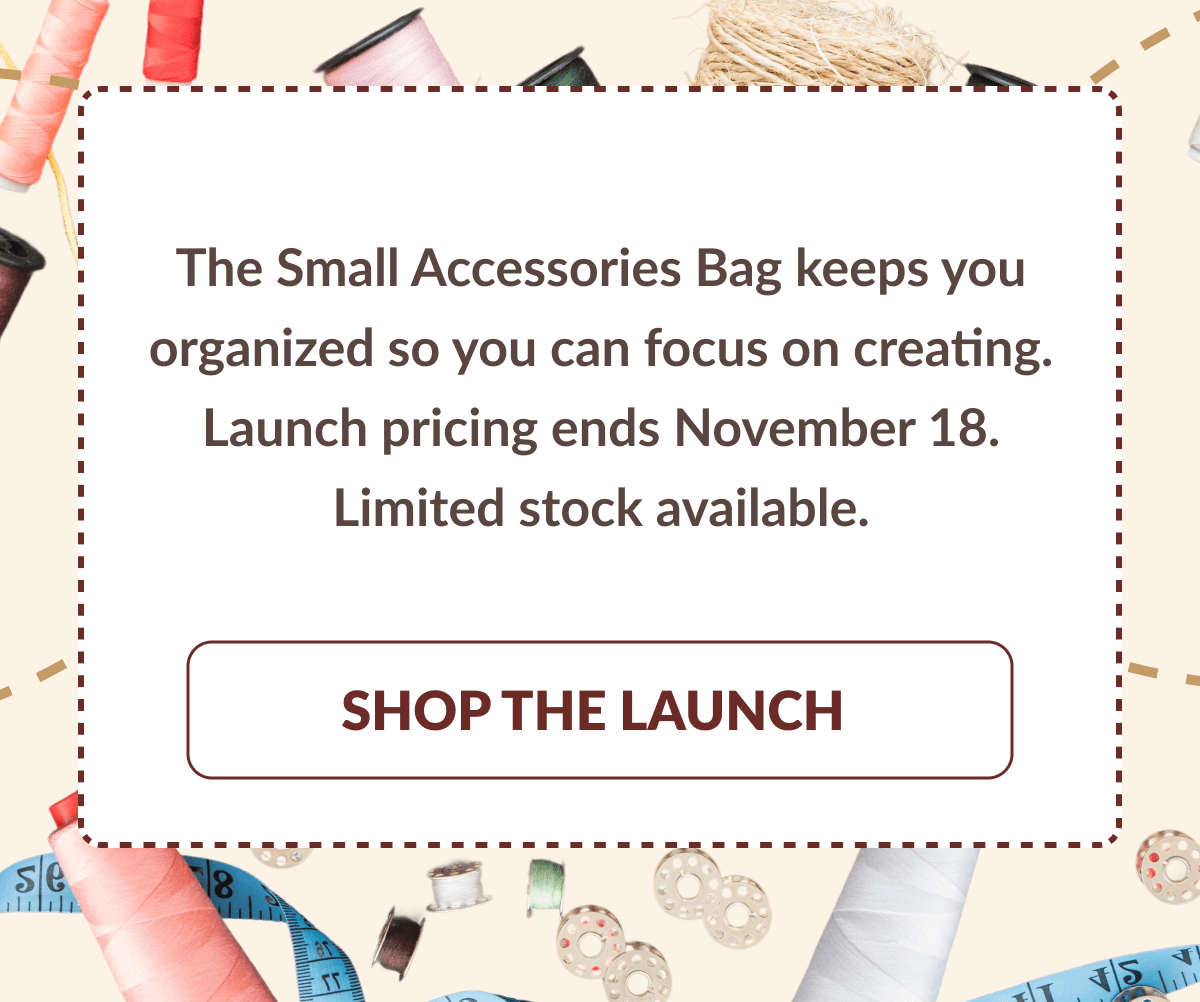 The Small Accessories Bag keeps you organized so you can focus on creating. Launch pricing ends November 18. Limited stock available. [SHOP THE LAUNCH]