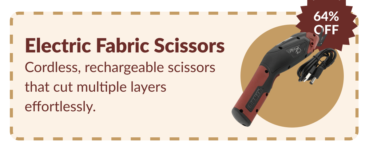 Electric Fabric Scissors | Cordless, rechargeable scissors that cut multiple layers effortlessly. Electric Fabric Scissors | Cordless, rechargeable scissors that cut multiple layers effortlessly.