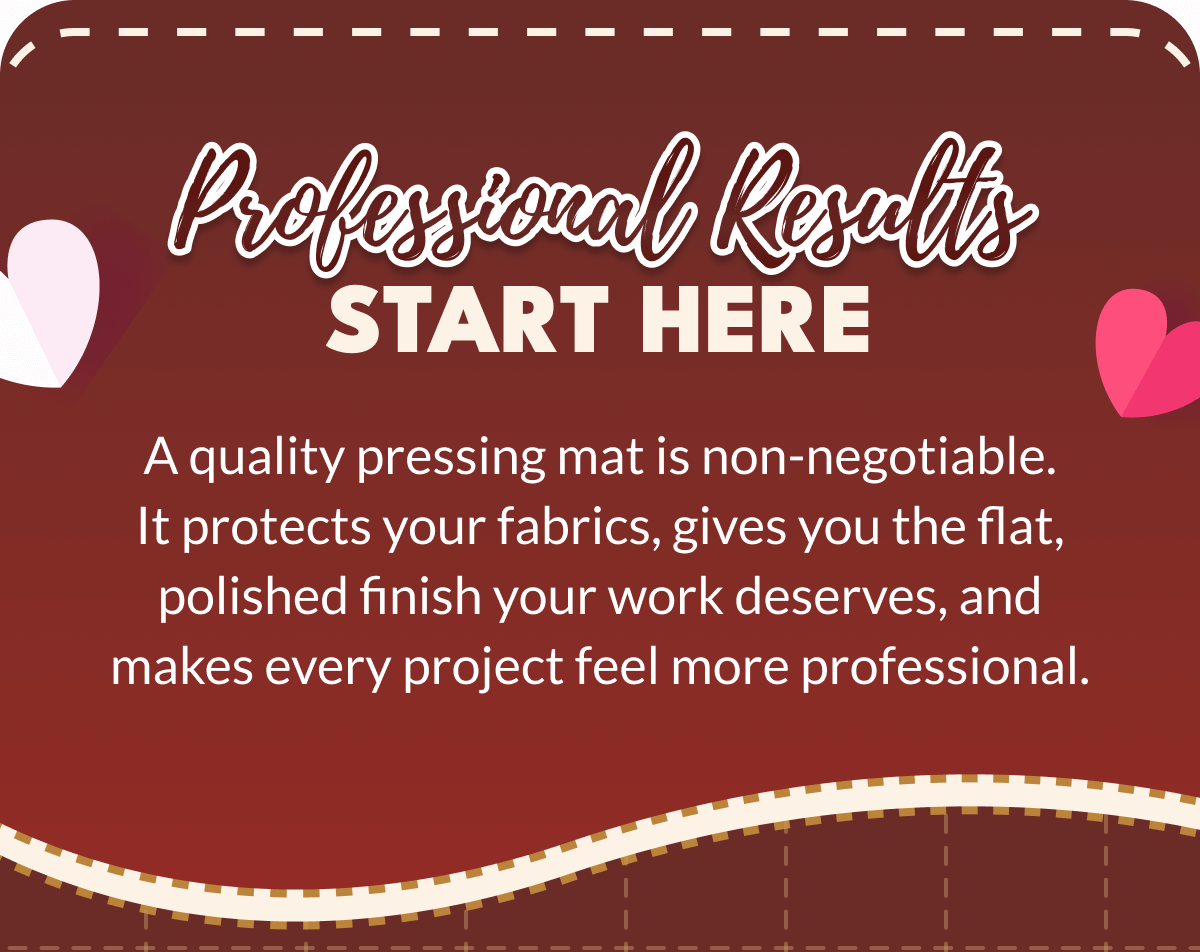 Professional Results START HERE | A quality pressing mat is non-negotiable. It protects your fabrics, gives you the flat, polished finish your work deserves, and makes every project feel more professional.