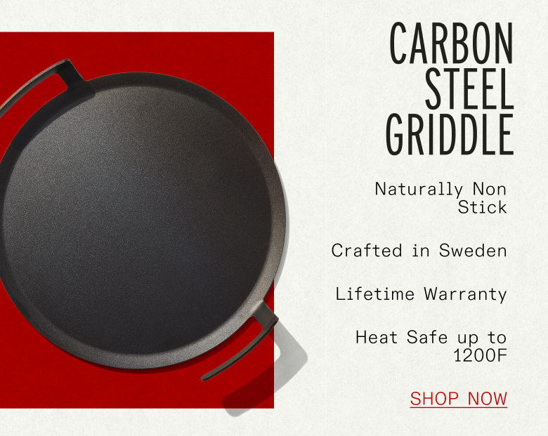 Carbon Steel Griddle: Naturally Nonstick, Crafted in Sweden, Lifetime Warranty, Heat Safe up to 1200