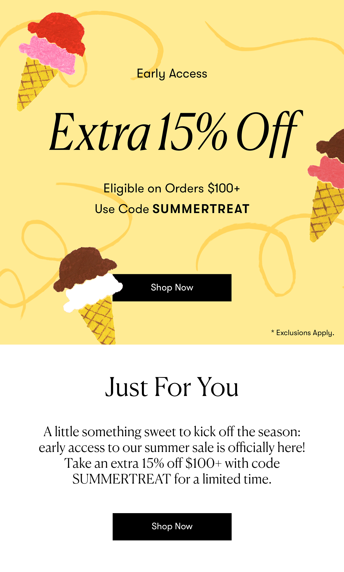 Extra 15% Off on Orders $100+, Plus Free Shipping. Use code: SUMMERTREAT