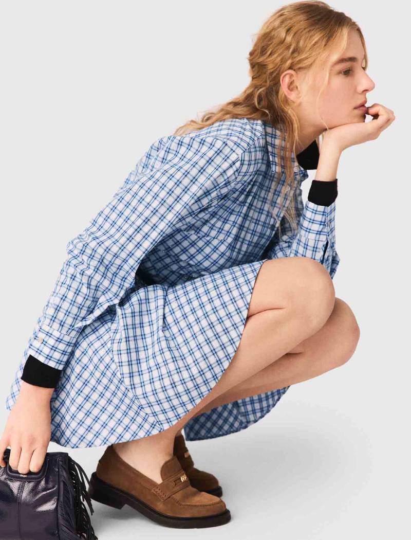 Rhinestone-Embellished Cotton Shirt Dress
