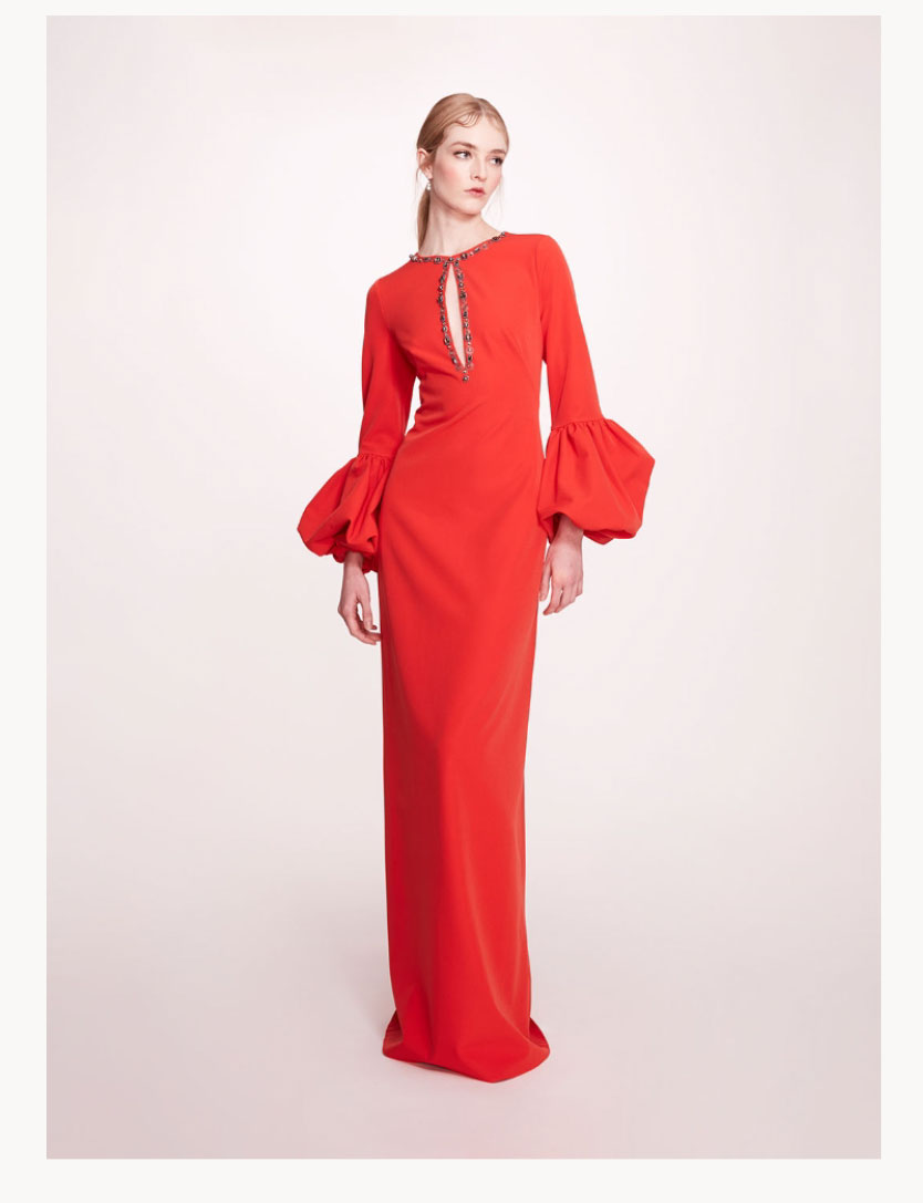 Puffed Sleeve Column Gown