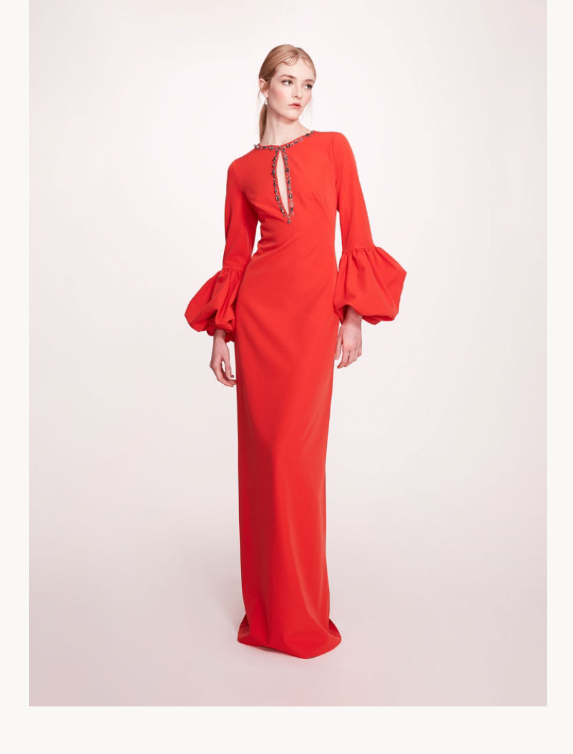 Puffed Sleeve Column Gown