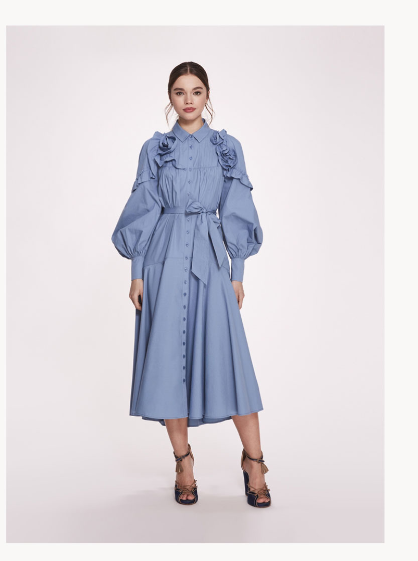 Rosette Ruffle Midi Dress