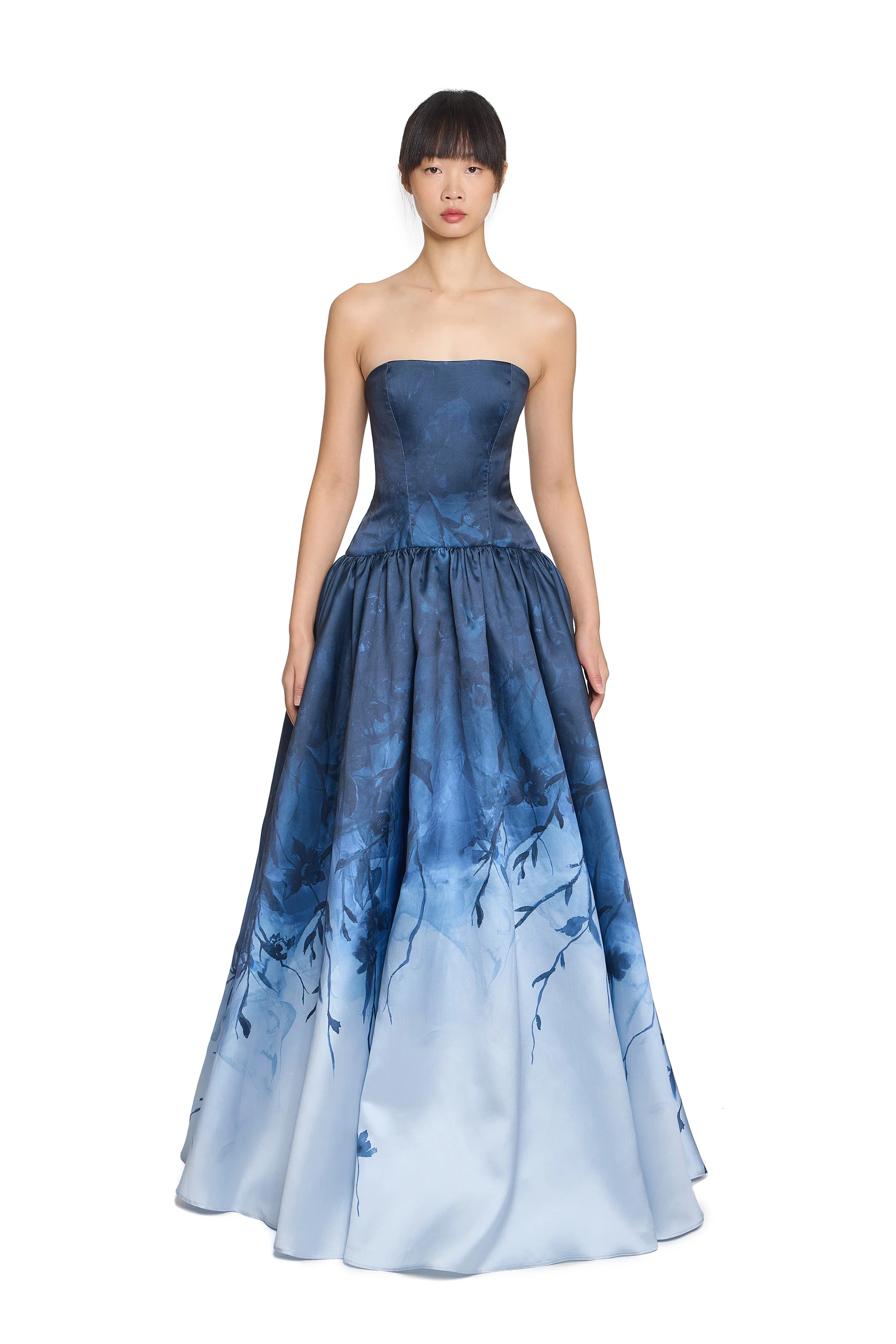 Image of Floral Printed Mikado Gown