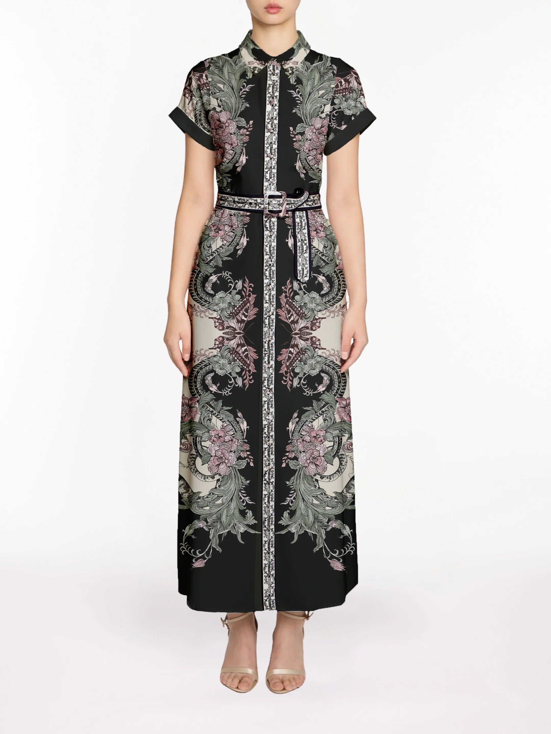 Image of Belted Twill Shirt Dress
