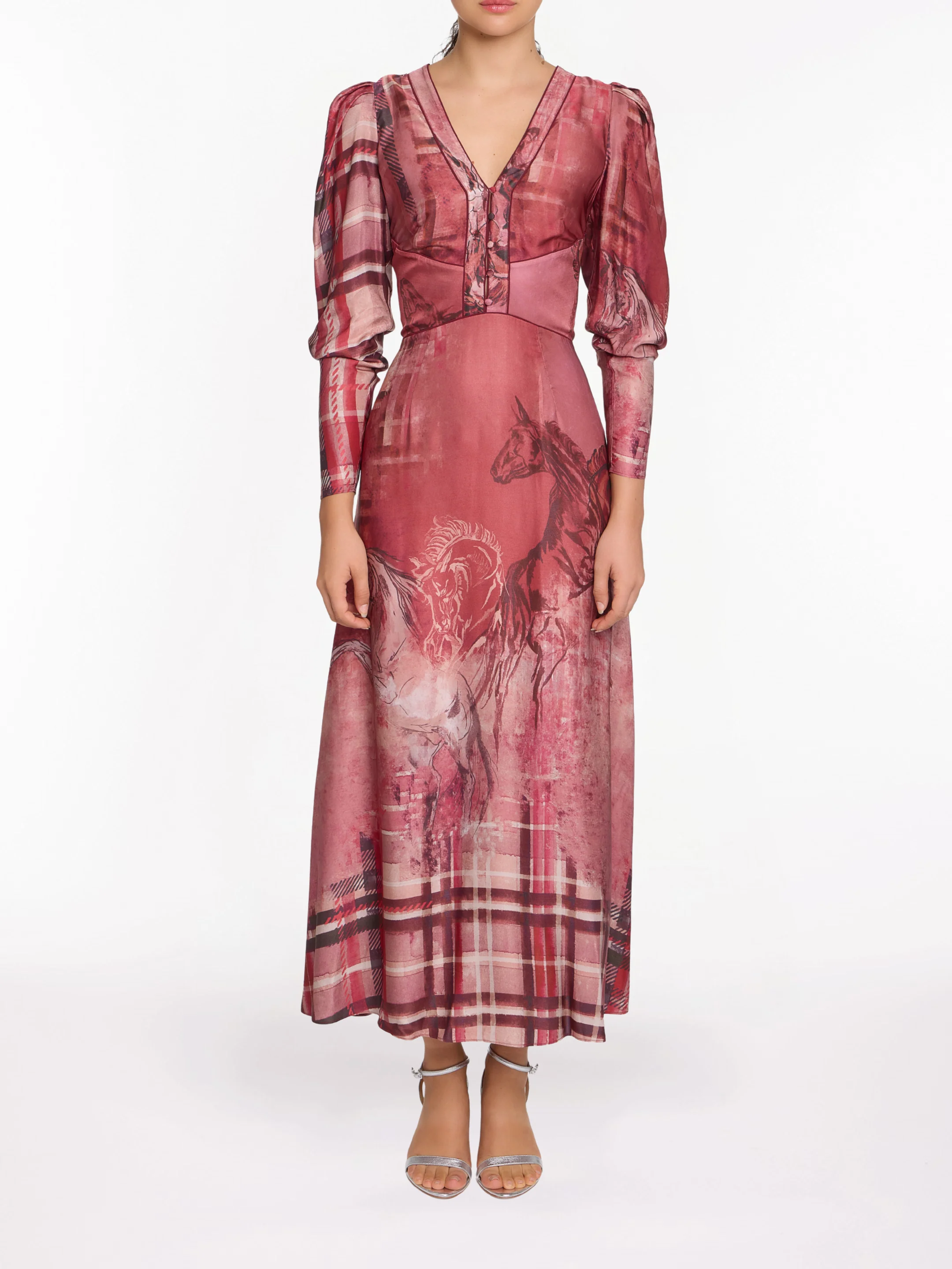 Image of Belted Tartan Printed Midi Dress