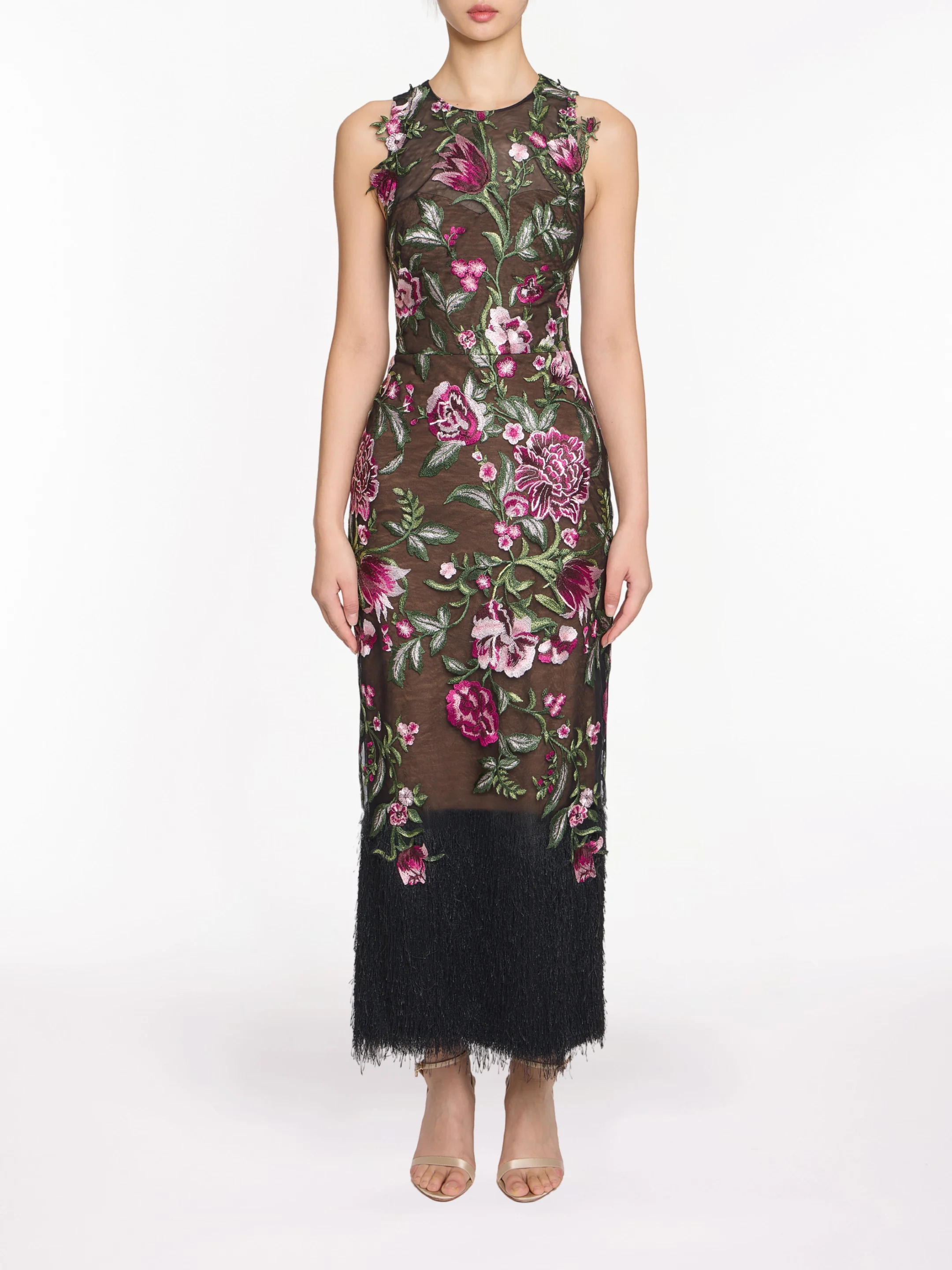Image of Embroidered Fringe Midi Dress