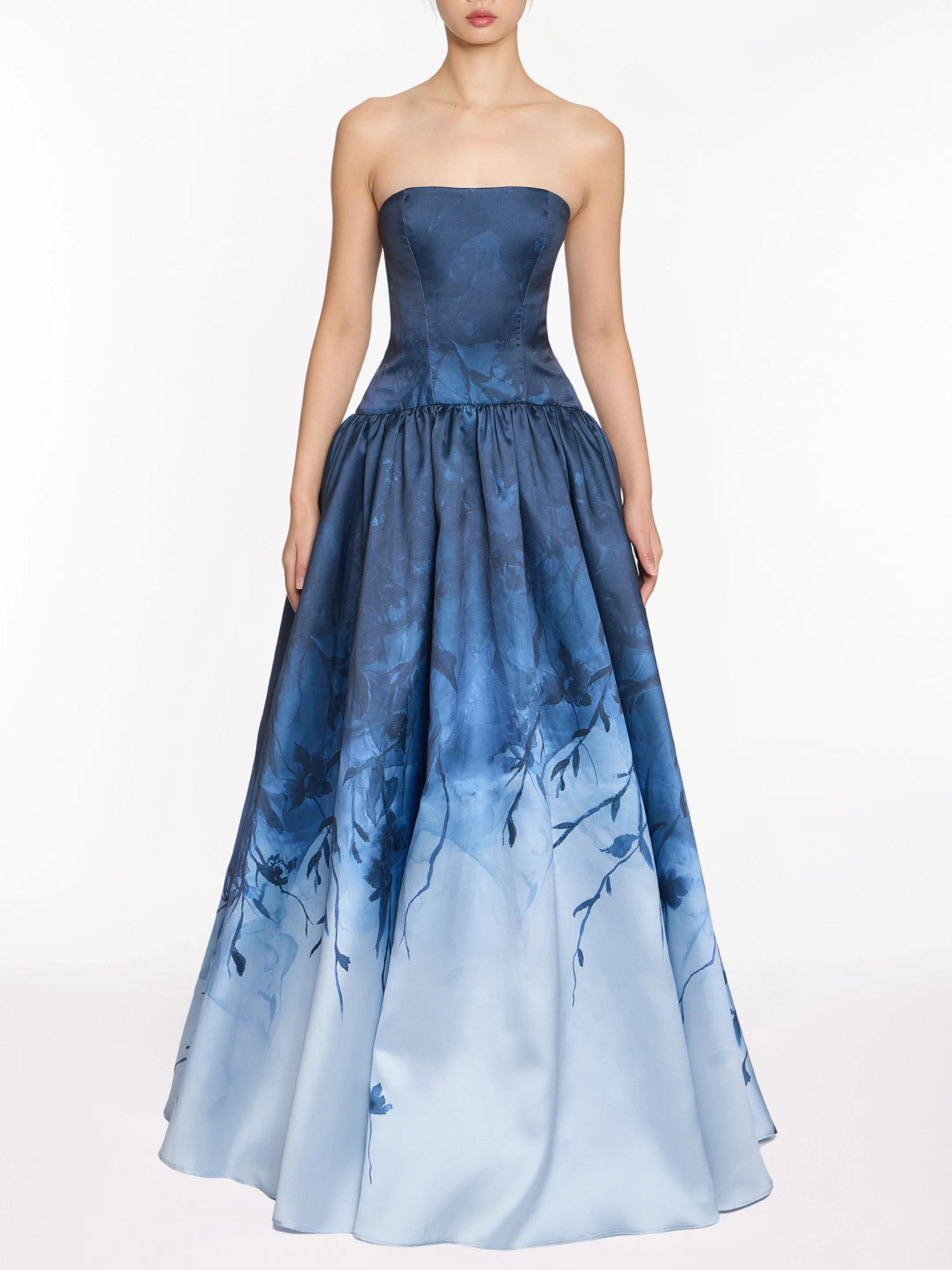 Image of Floral Printed Mikado Gown