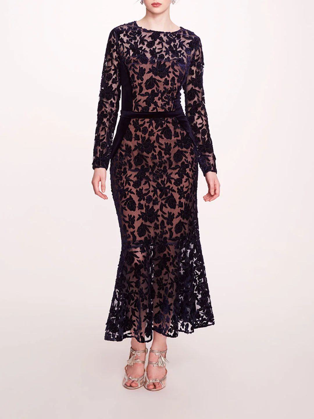 Image of Long Sleeve Velvet Midi Dress
