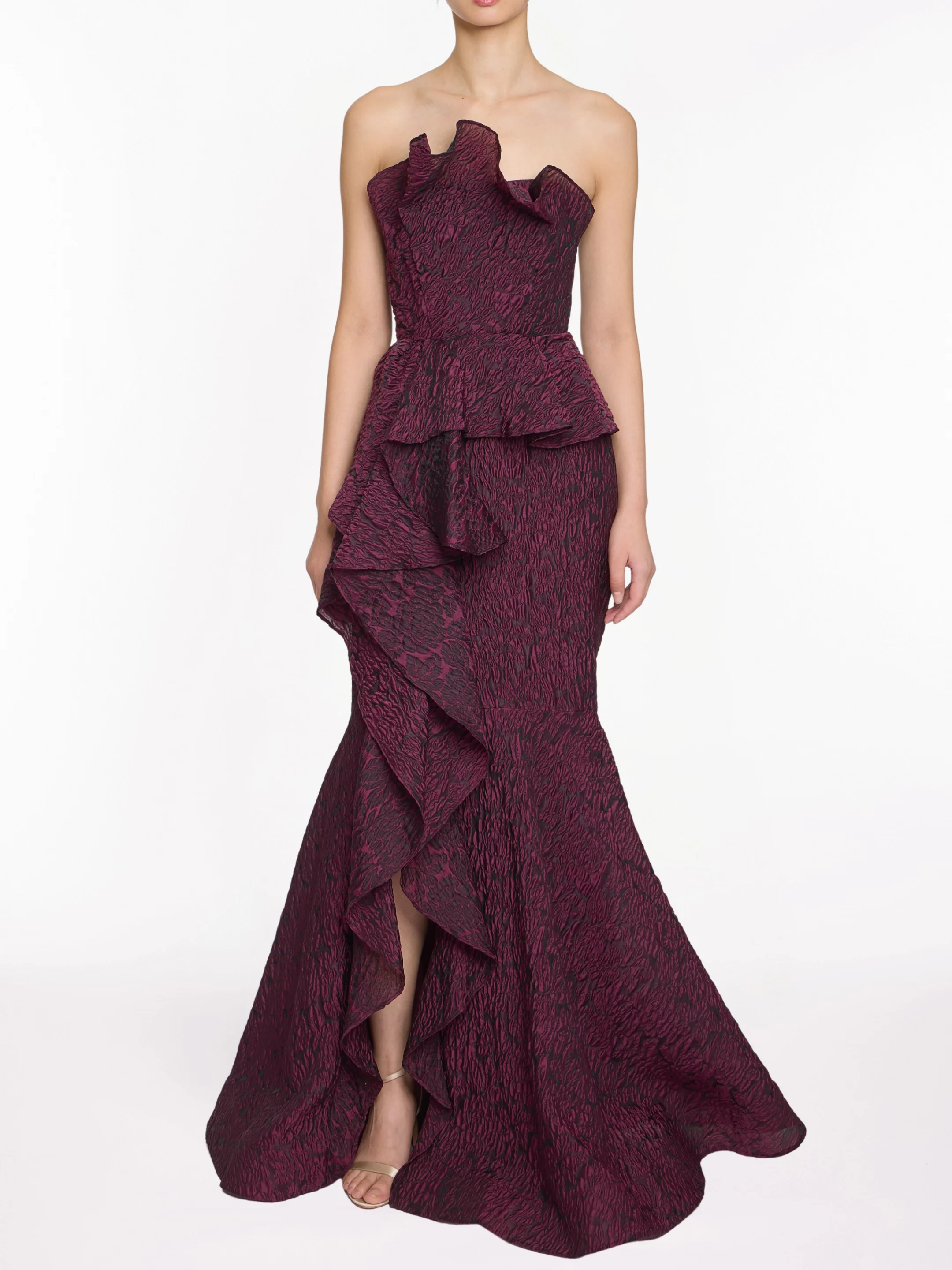 Image of Strapless Cloque Gown