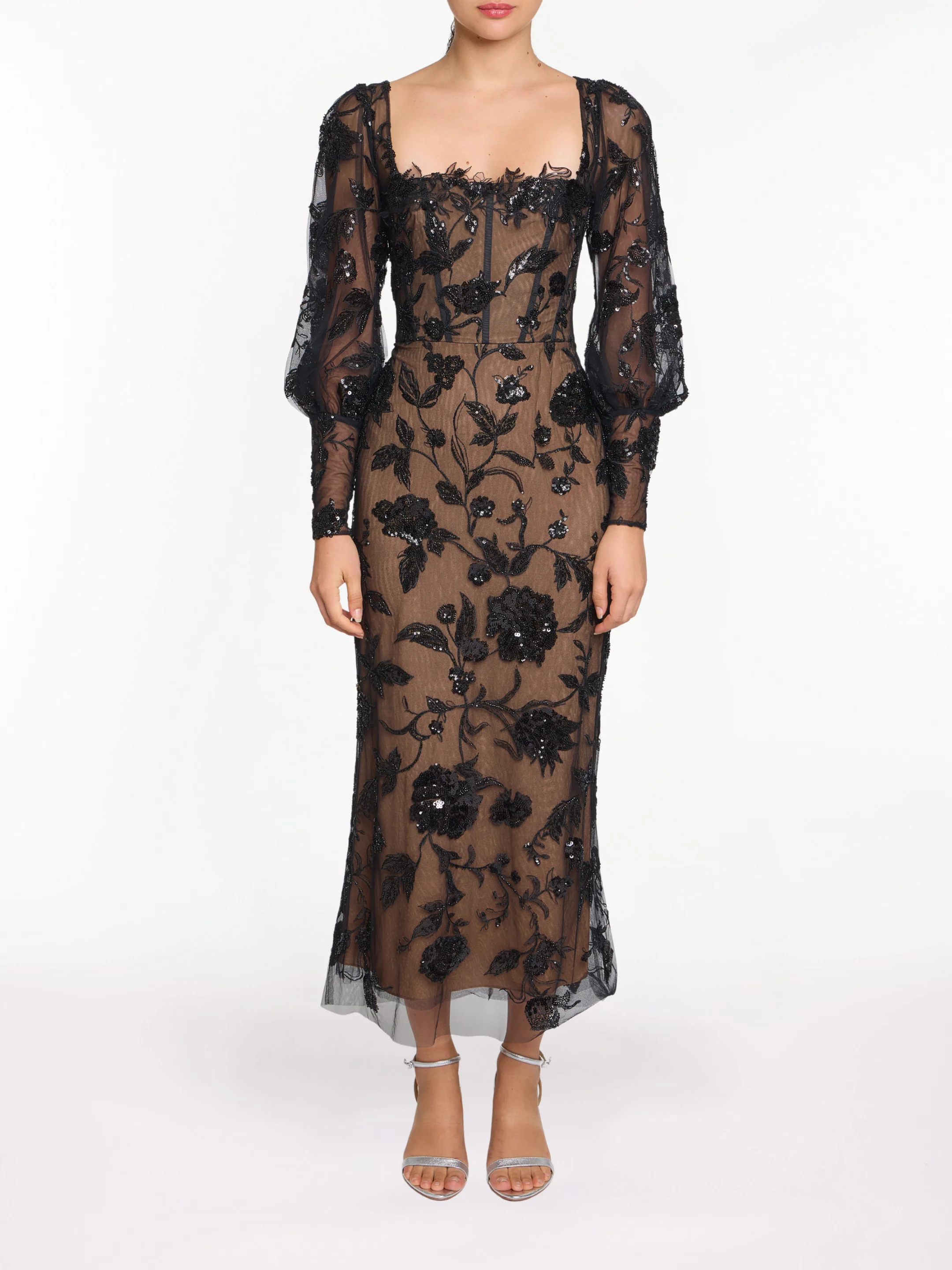 Image of Long Sleeve Corset Embellished Cocktail Dress