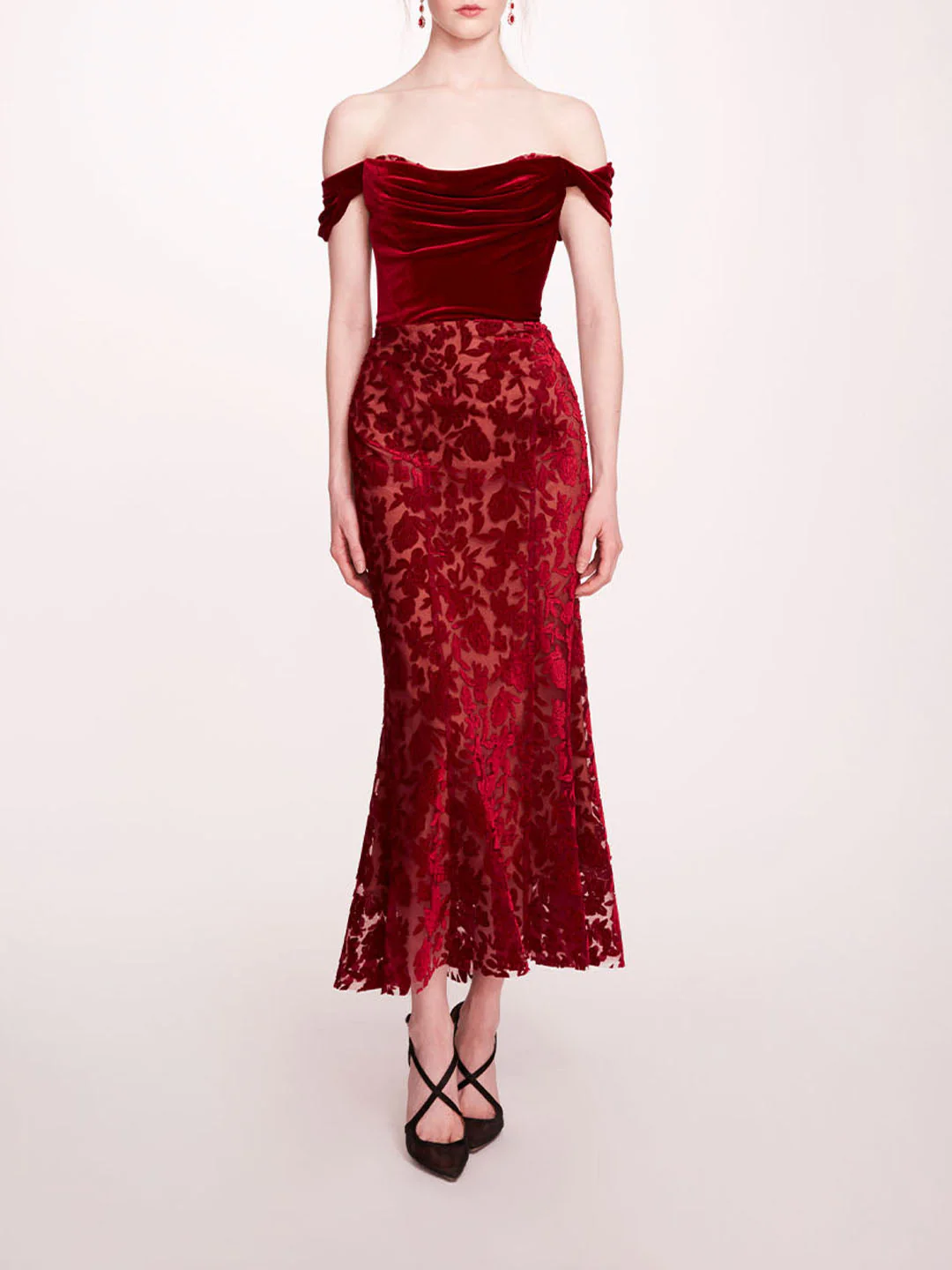 Image of Velvet Cutwork Midi Dress