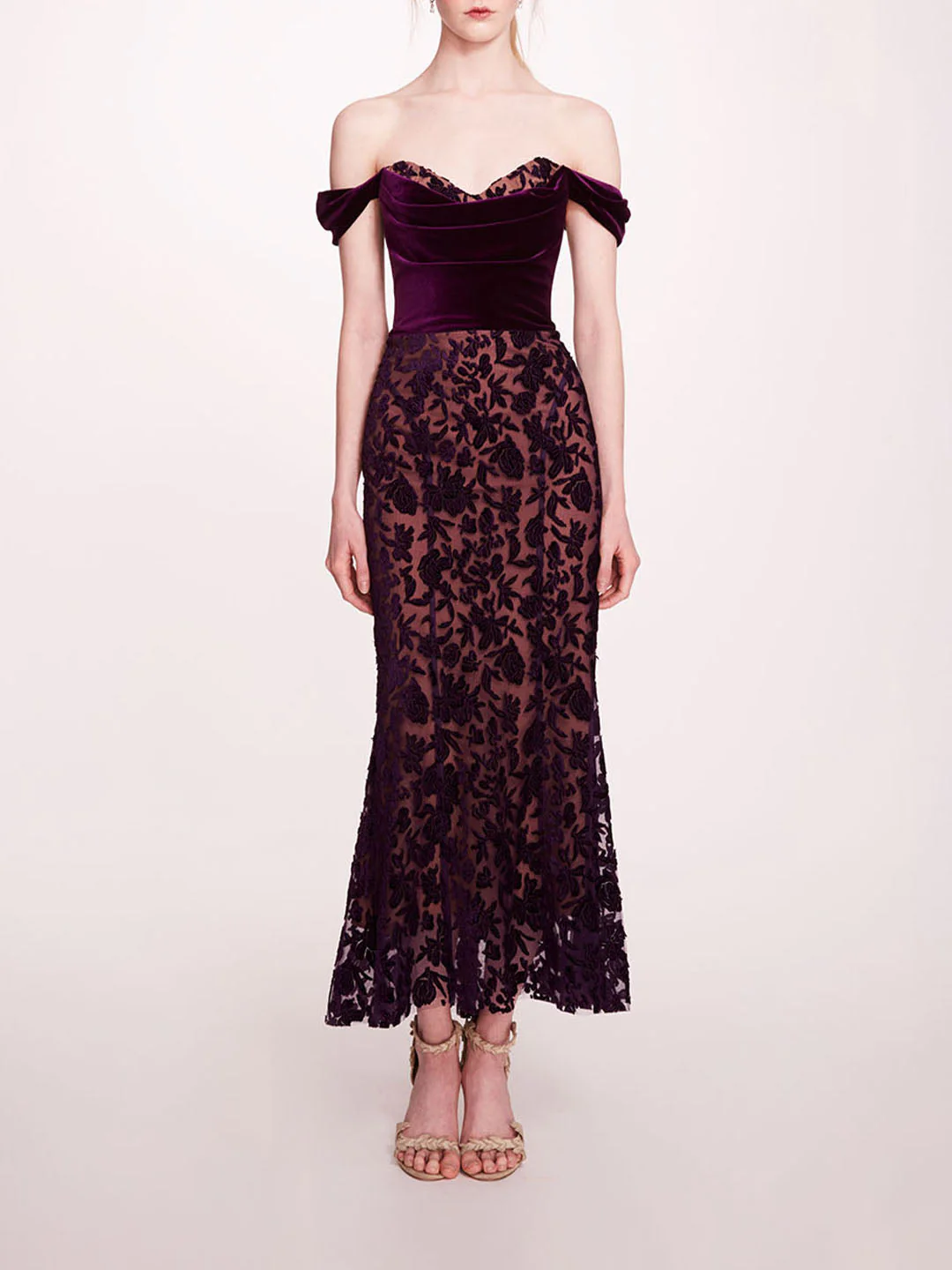 Image of Velvet Cutwork Midi Dress