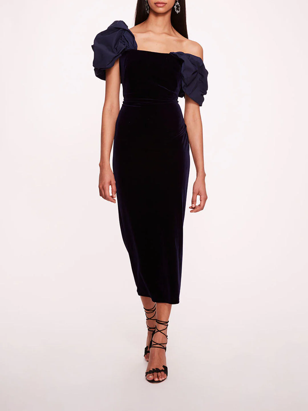 Image of Asymmetrical Velvet Midi Dress