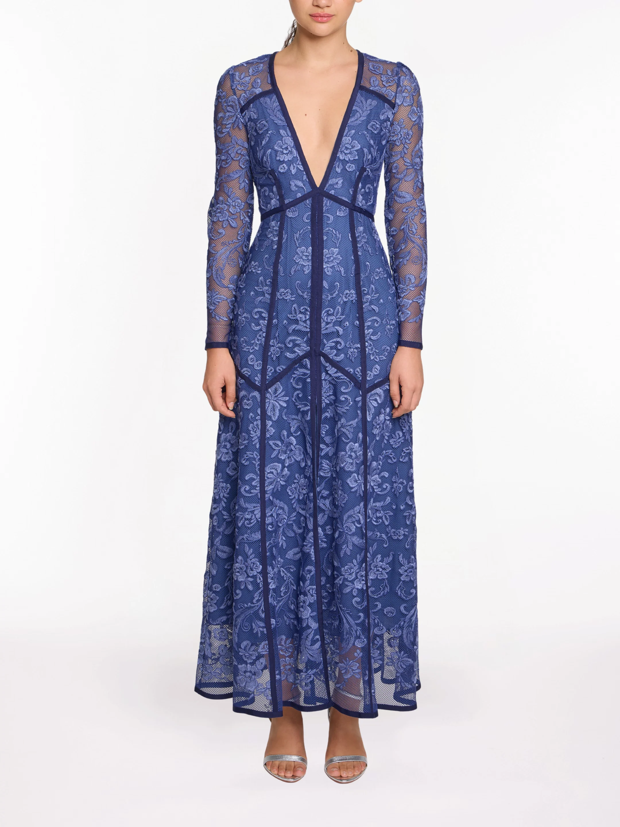 Image of Corded Lace Deep V Button Maxi Dress