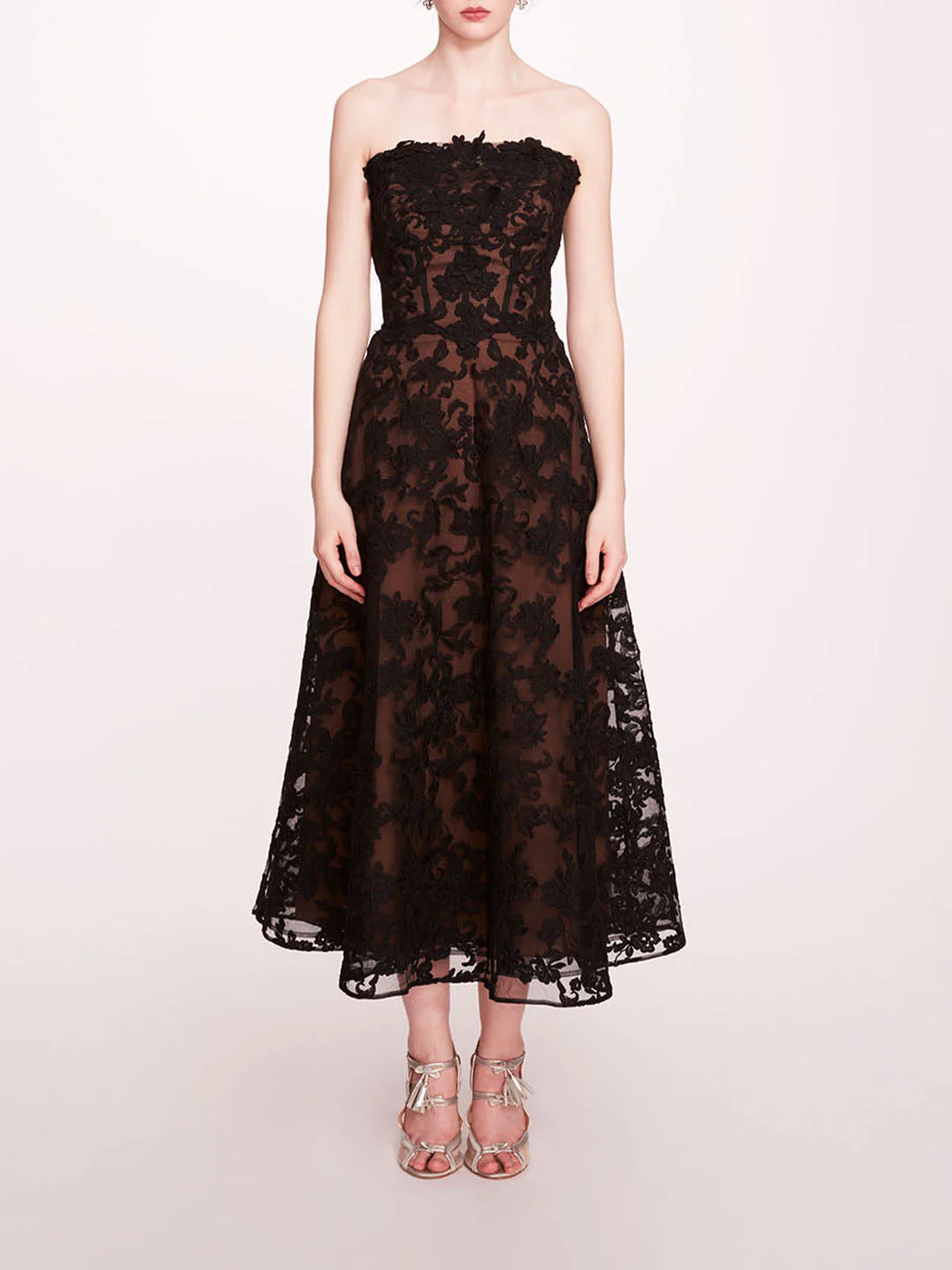 Image of Strapless Corded Midi Dress
