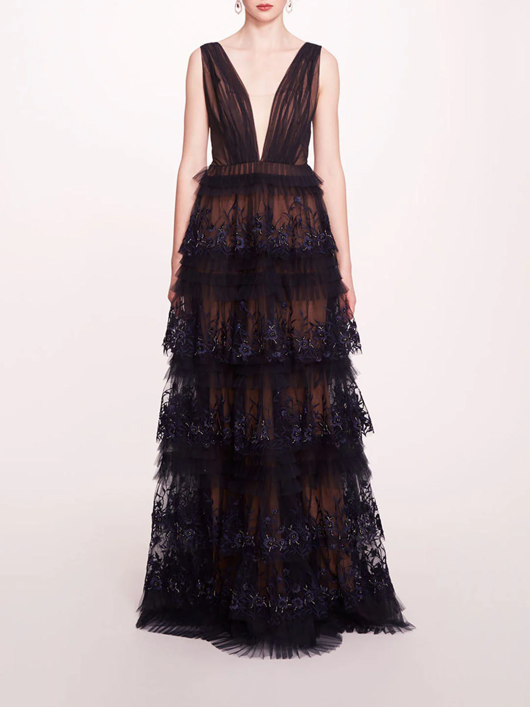 Image of Tiered Terrarium V-Neck Gown