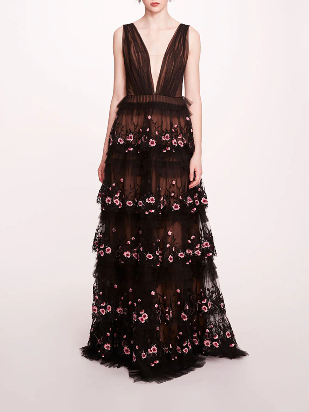 Image of Tiered Terrarium V-Neck Gown