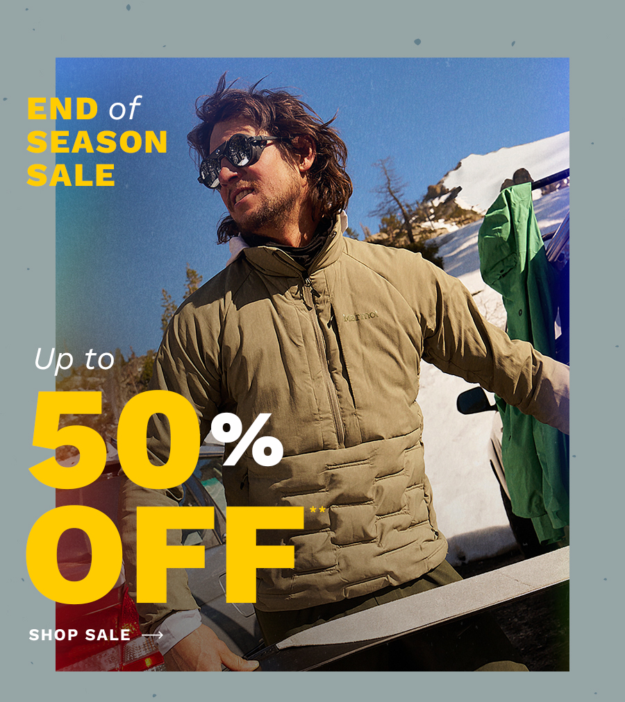 End of Season Sale. Up to 50% Off. Shop Sale