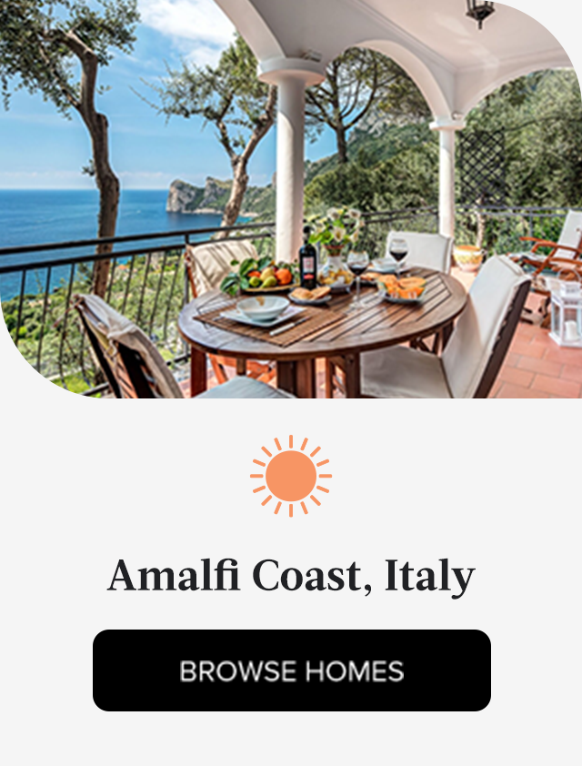 Take in the breeze from a private villa overlooking the sea along Italy’s Amalfi Coast.