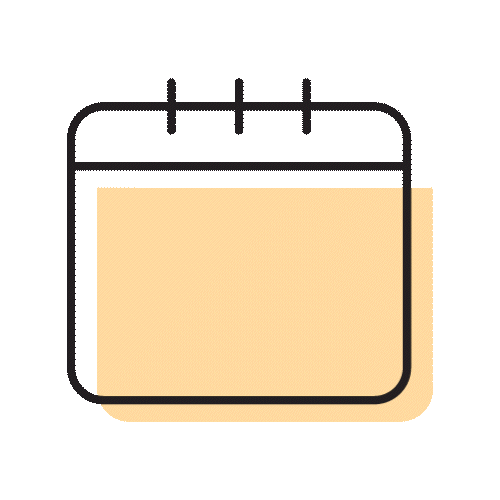 A simple illustration of a calendar with a yellow background and a minimalist black outline. The design conveys a sense of organization and planning.