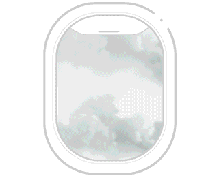 Montage view suggesting homes with pools in different destinations, seen through airplane window frame.
