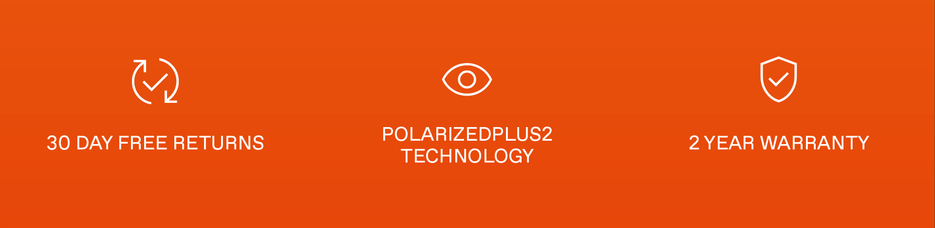 30 day free returns, PolarizedPlus2 Technology, 2 Year Warranty