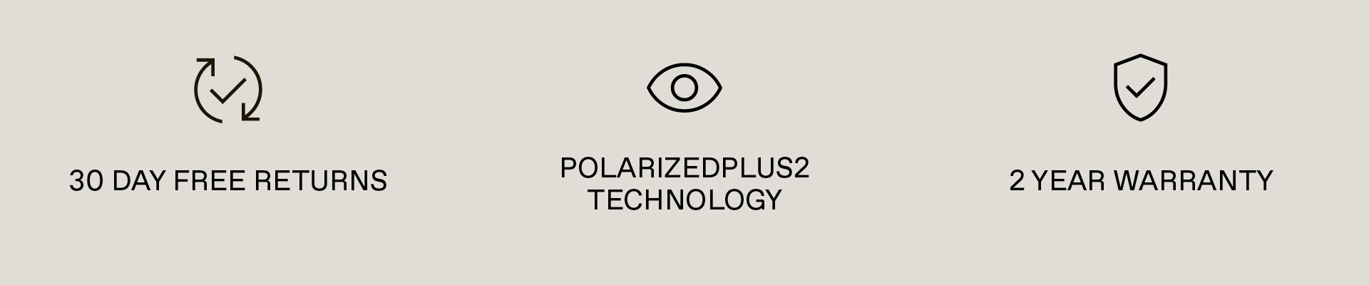 30 days free returns, PolarizedPlus2 Technology, 2 Year Warranty