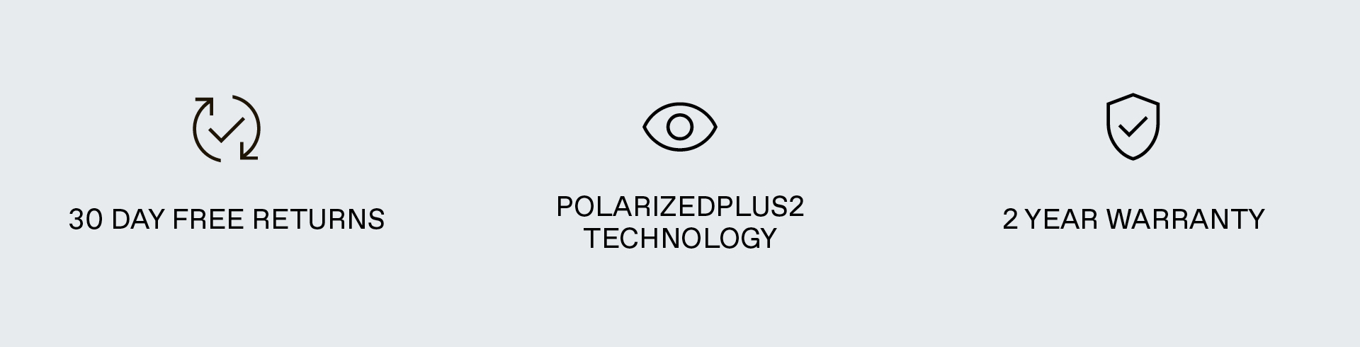 30 days free returns, PolarizedPlus2 Technology, 2 Year Warranty