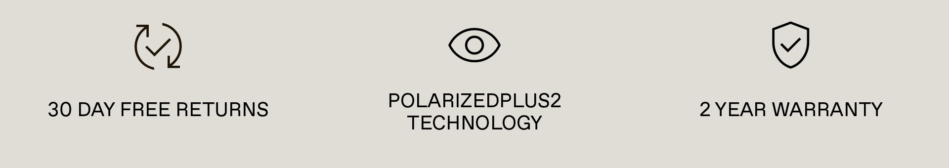 30 days free returns, PolarizedPlus2 Technology, 2 Year Warranty