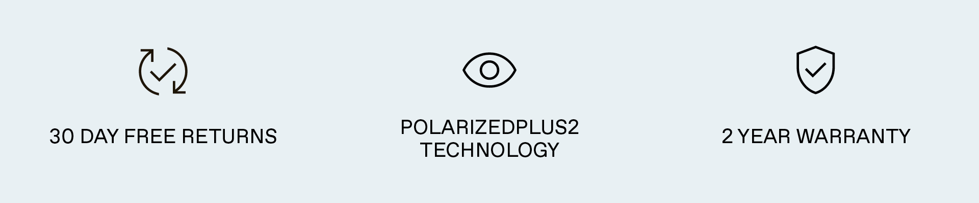 30 day free returns, PolarizedPlus2 Technology, 2 Year Warranty