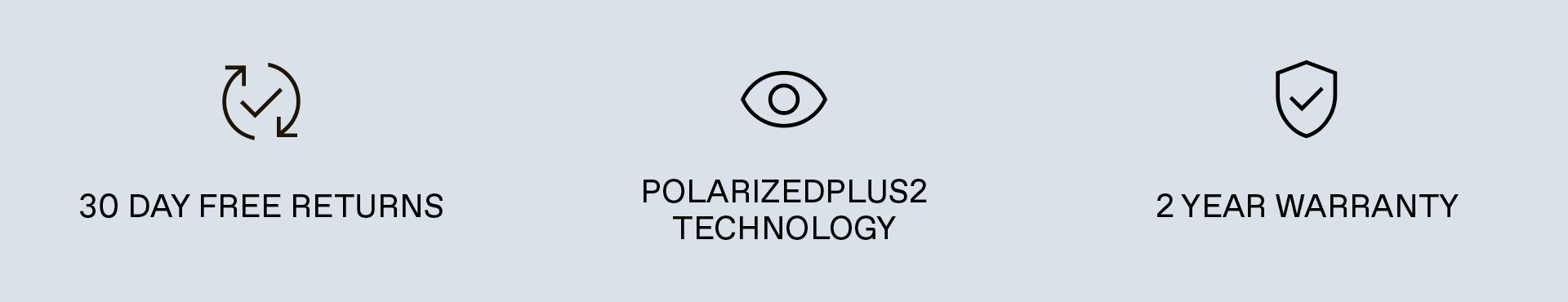 30 day free returns, PolarizedPlus2 Technology, 2 Year Warranty