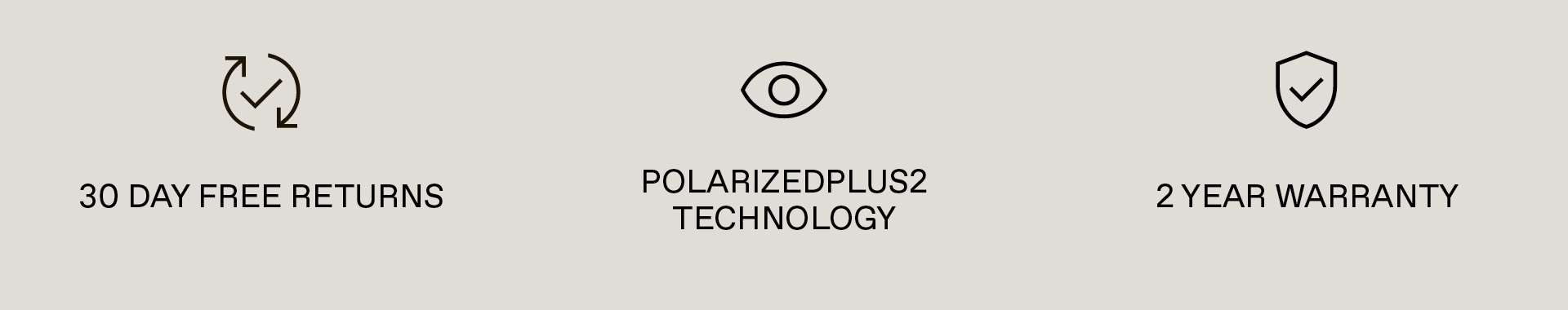 30 days free returns, PolarizedPlus2 Technology, 2 Year Warranty