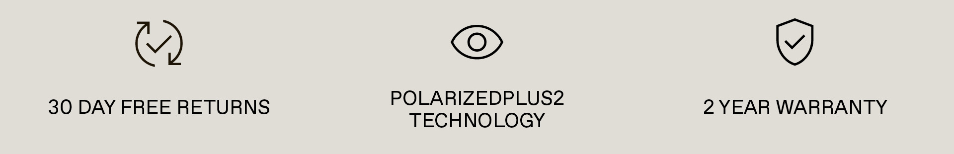 30 Day Free Returns, PolarizedPlus2 Technology, 2 Year Warranty