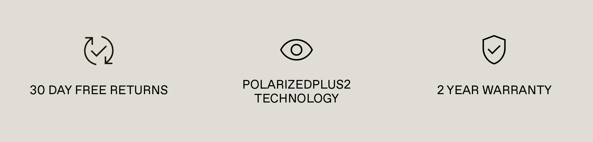 30 Day Free Returns, PolarizedPlus2 Technology, 2 Year Warranty