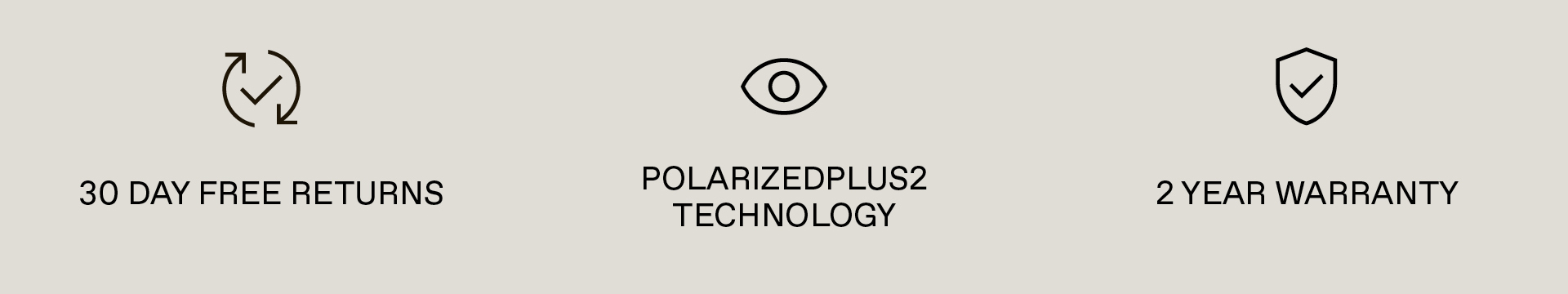 30 days free returns, PolarizedPlus2 Technology, 2 Year Warranty