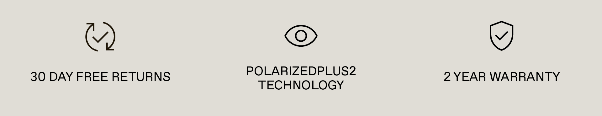 30 day free returns, PolarizedPlus2 Technology, 2 Year Warranty