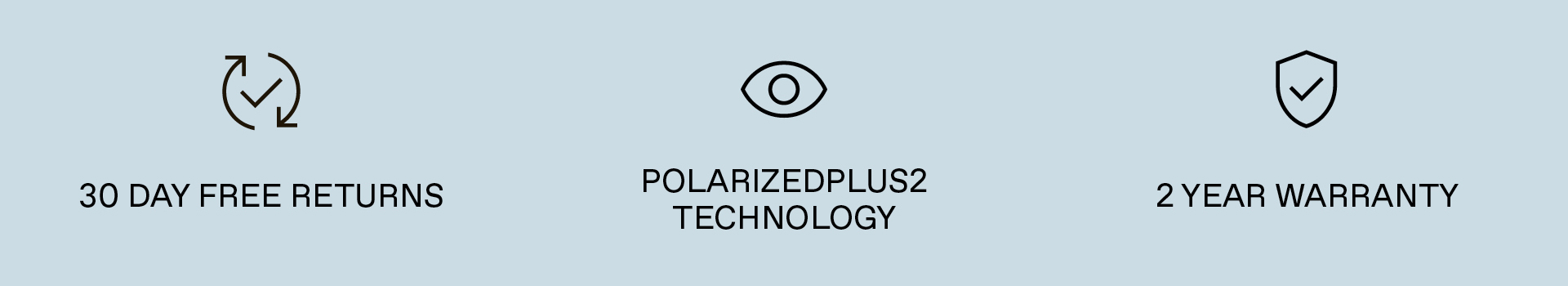 30 day free returns, PolarizedPlus2 Technology, 2 Year Warranty