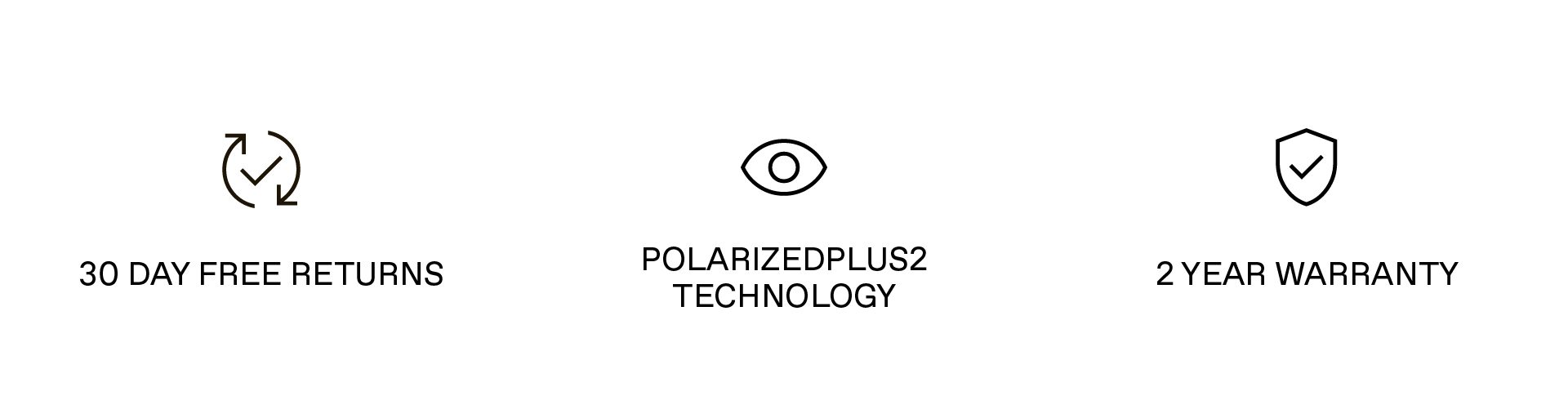 30 days free returns, PolarizedPlus2 Technology, 2 Year Warranty
