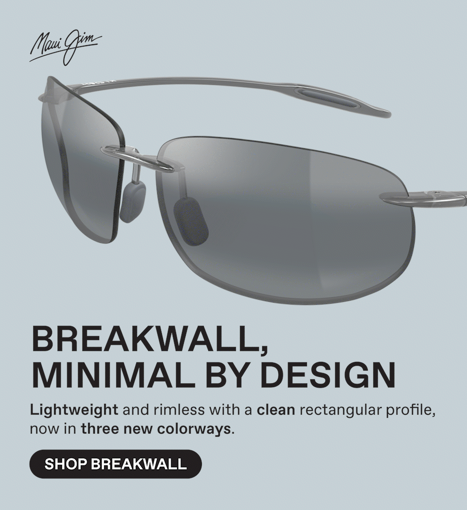 Maui Jim- Breakwall, Minimal by design. Lightweight and rimless with a clean rectangular profile, now in three new colorways. Shop Breakwall