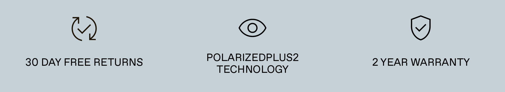 30 days free returns, PolarizedPlus2 Technology, 2 Year Warranty
