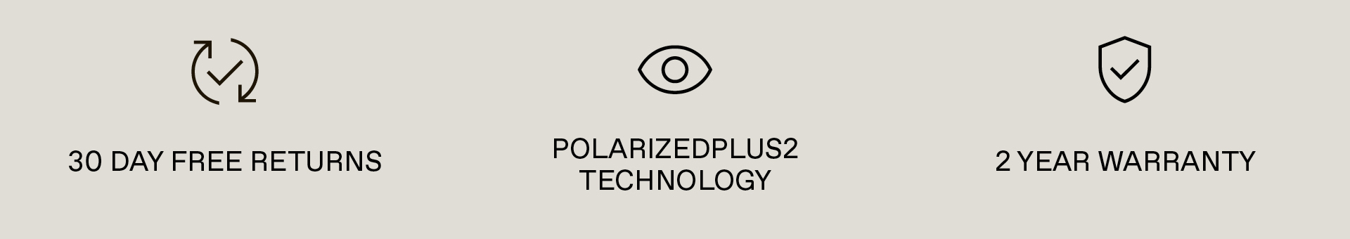 30 days free returns, PolarizedPlus2 Technology, 2 Year Warranty