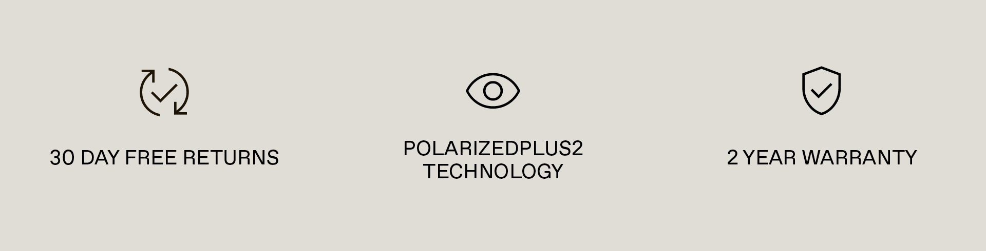 30 days free returns, PolarizedPlus2 Technology, 2 Year Warranty